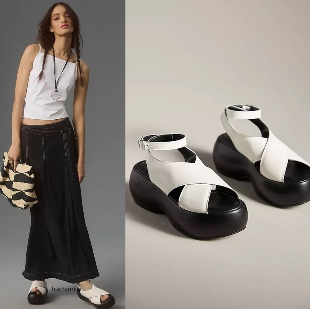 SEYCHELLES CHEERS platform sandals 10 white black Anthropologie  3 inch heel NIB